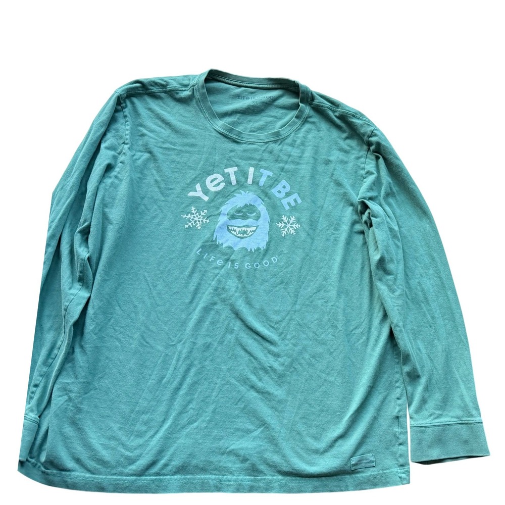 Life is Good Mens Yeti It Be Graphic‎ Long Sleeve T-Shirt XL Green Dadcore